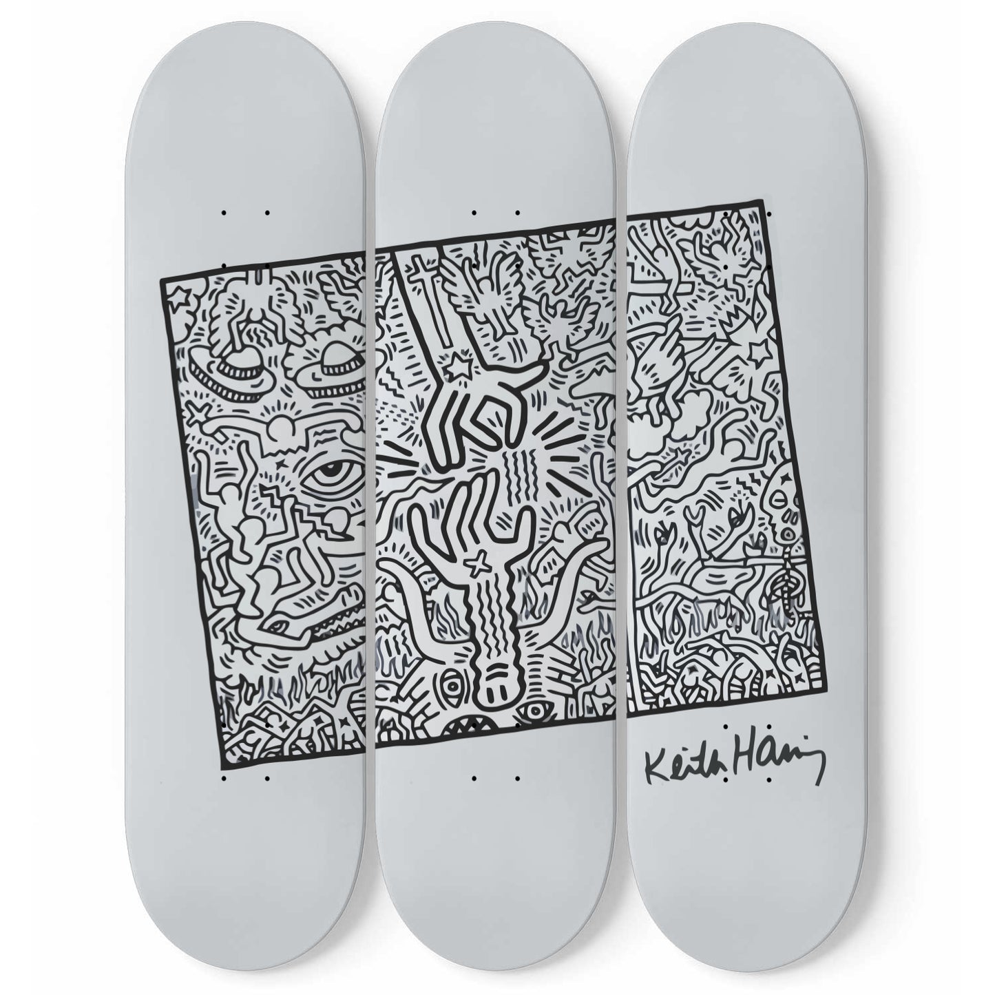 Keith Haring - The Marriage of Heaven and Hell 1984, 3-piece Skateboard Wall Art