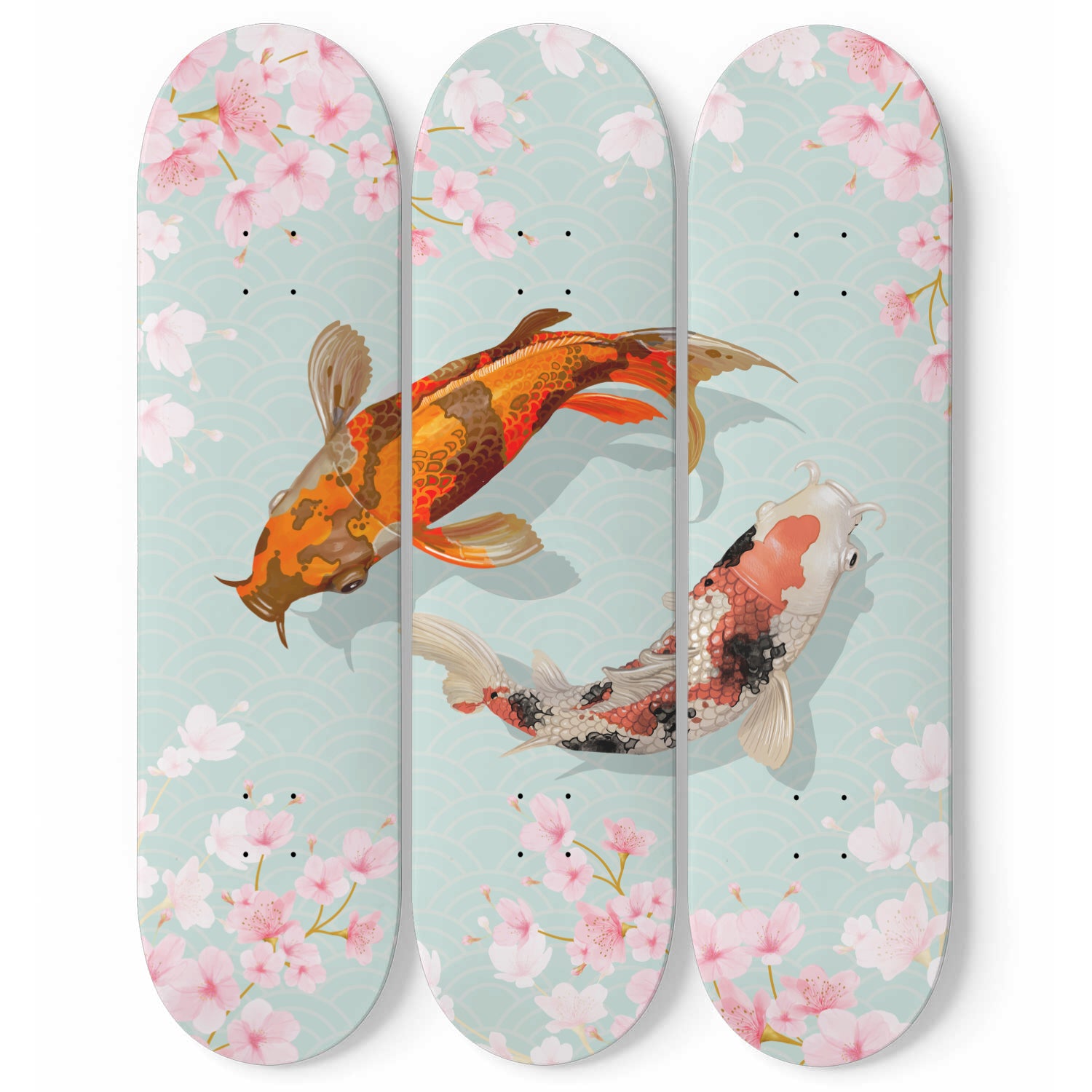 Two Swimming Japanese Koi Fish - 3-piece Skateboard Wall Art