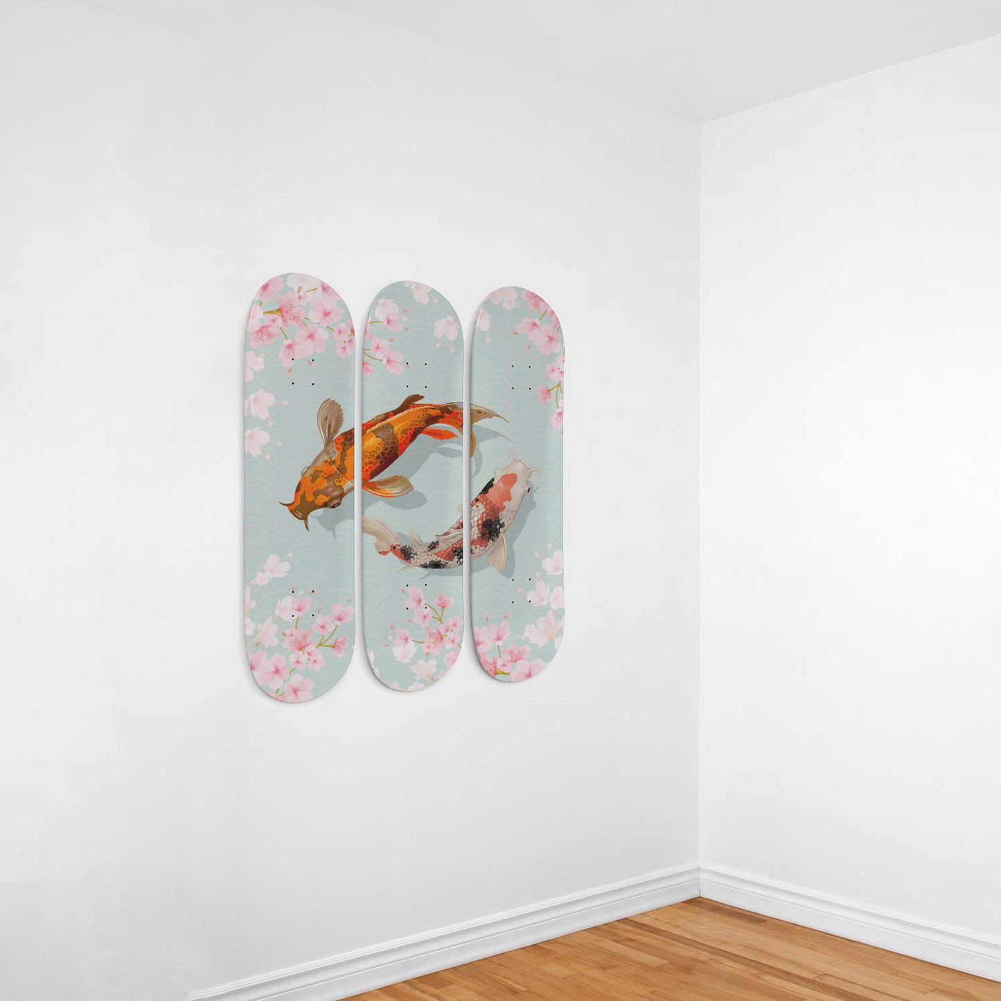 Two Swimming Japanese Koi Fish - 3-piece Skateboard Wall Art