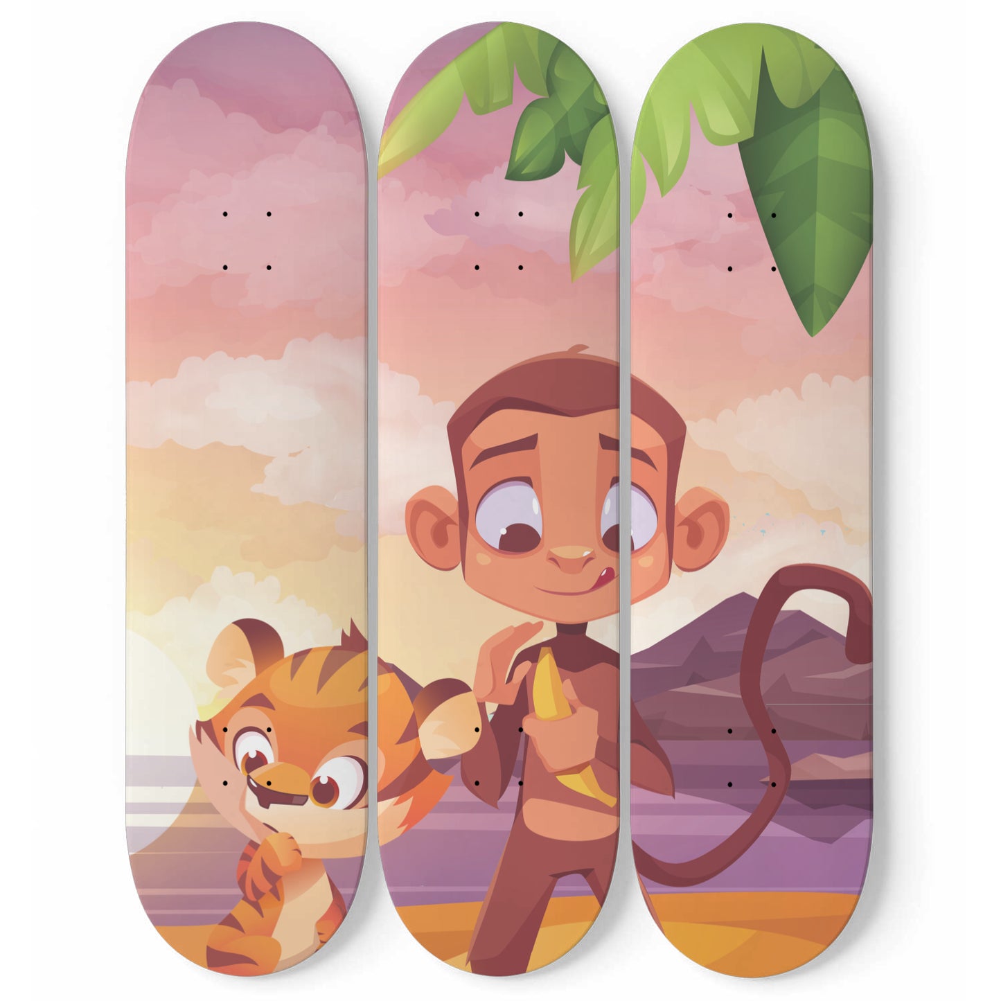 Islanders Cartoon inspired - 'Monkey & Tiger' - 3 piece - Skateboard Wall Art
