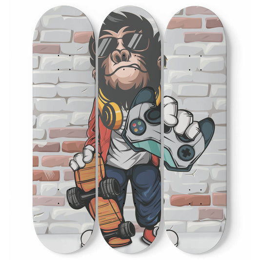 Geek Monkey Inspired - 'Monkey Gamer' Art - 3 piece - Skateboard Wall Art