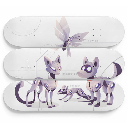 Mechanical Animals inspired - 'Cat, dog, rat and insects wasp robots' -3 piece - Skateboard Wall Art