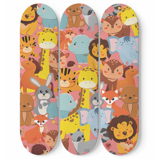 Safari Animal Friends - 3 piece - Skateboard Wall Art