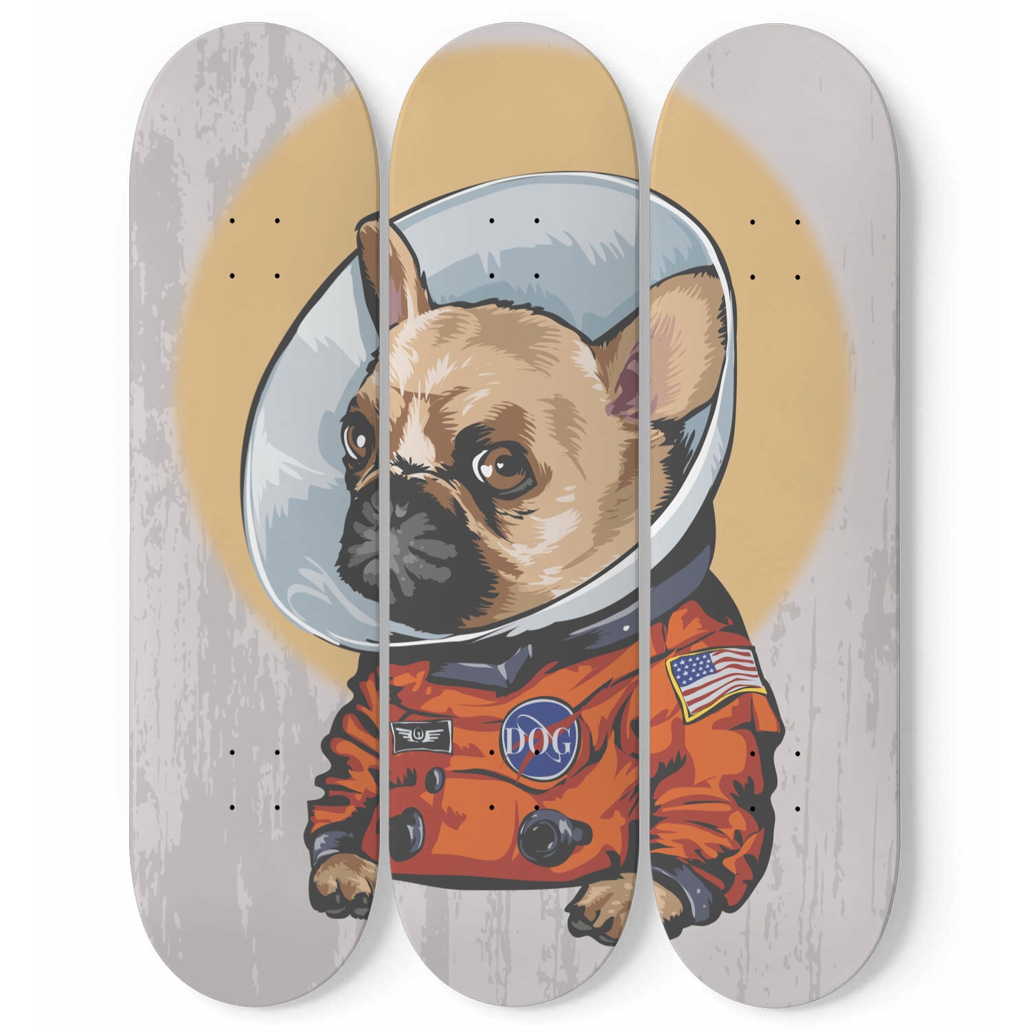 French Bulldog Astronaut - 3-piece Skateboard Wall Art