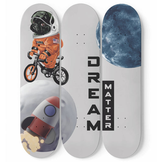 Moon Rider inspired - Black Dog in Astronaut Uniform Riding Bicycle - 3-piece Skateboard Wall Art