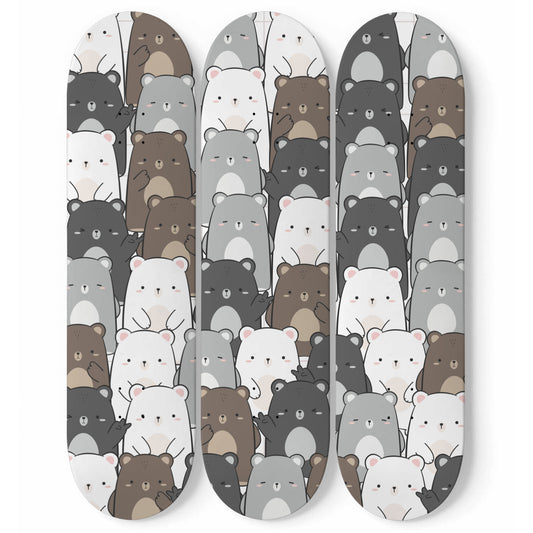 Cute Teddy Bear & Polar Bear - 3-piece Skateboard Wall Art