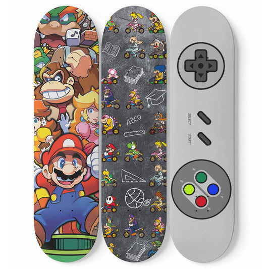 Cute Game characters and controller - 3 piece Skateboard Wall Art