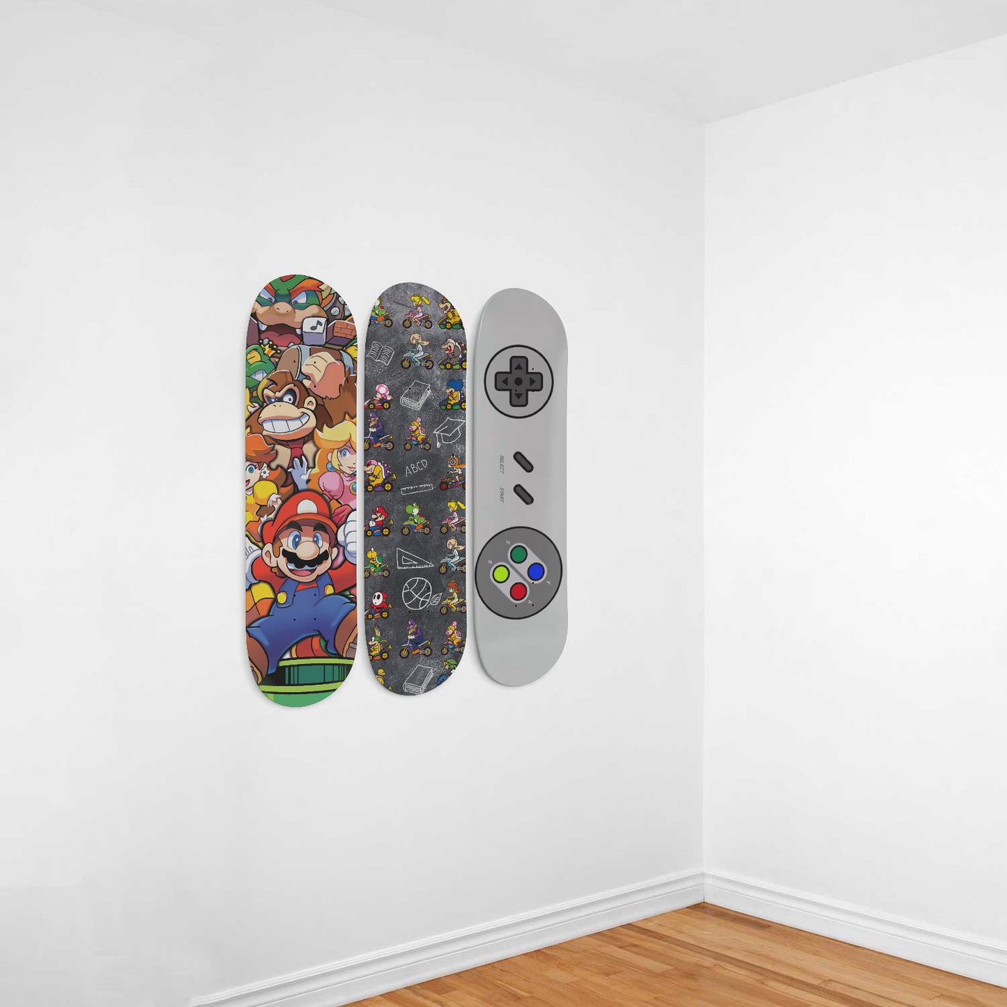 Cute Game characters and controller - 3 piece Skateboard Wall Art