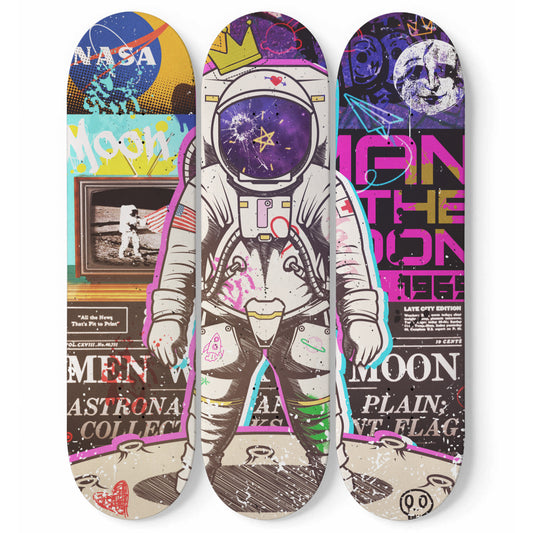 Man on the Moon | Astronaut Art- 3 Piece Skateboard Wall Art