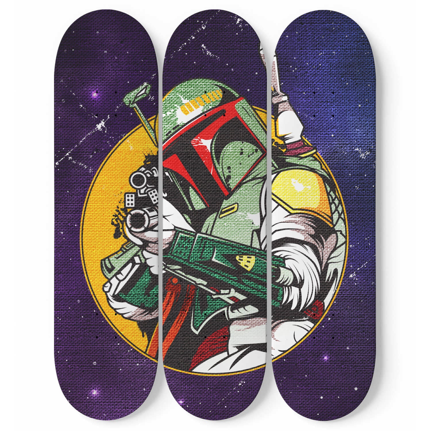 Star Wars Man Boba Fett Art 3 Piece Skateboard Wall Art