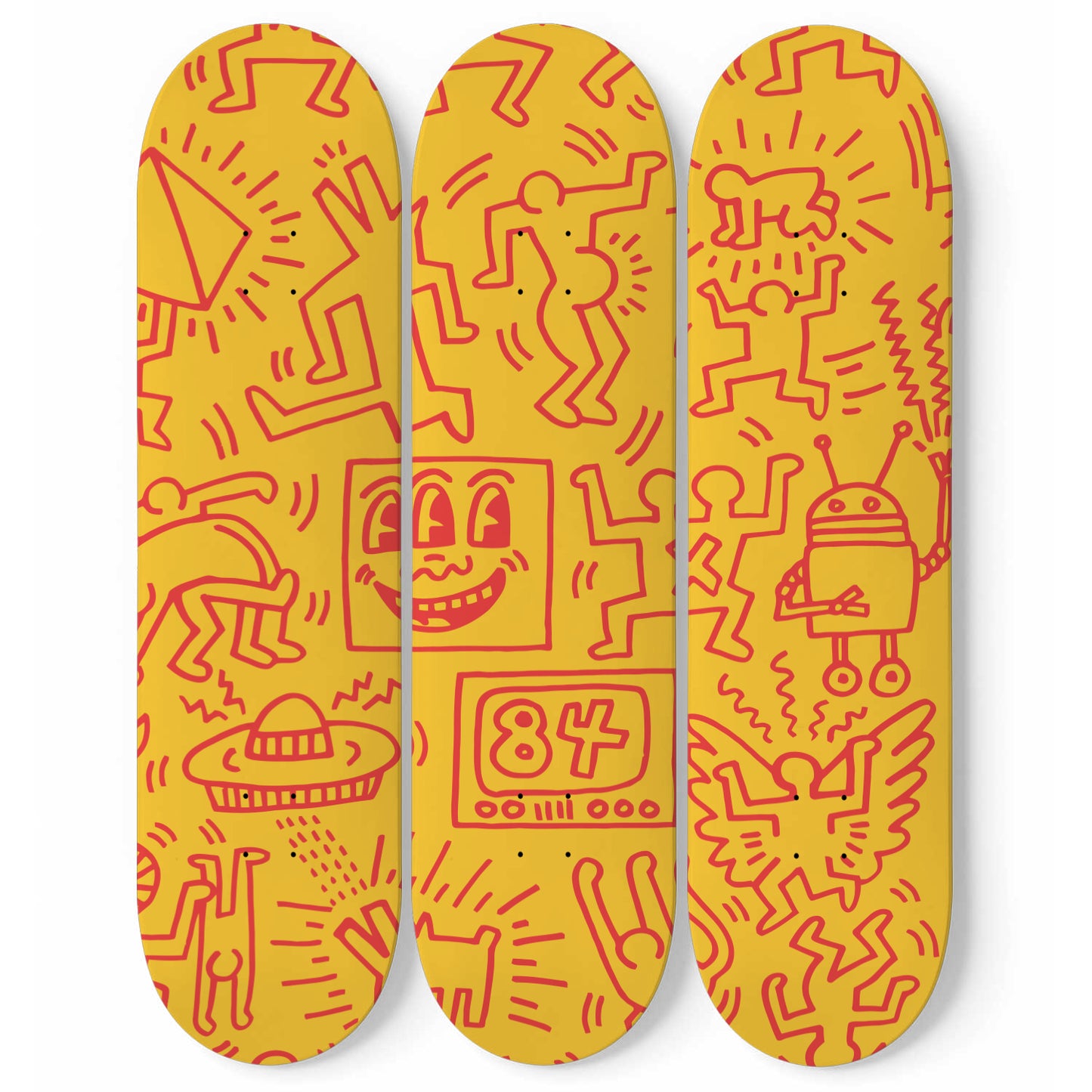 Keith Haring - Untitled -1984 - 3-piece Skateboard Wall Art