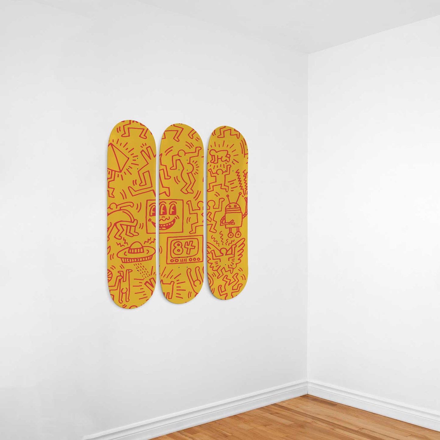 Keith Haring - Untitled -1984 - 3-piece Skateboard Wall Art