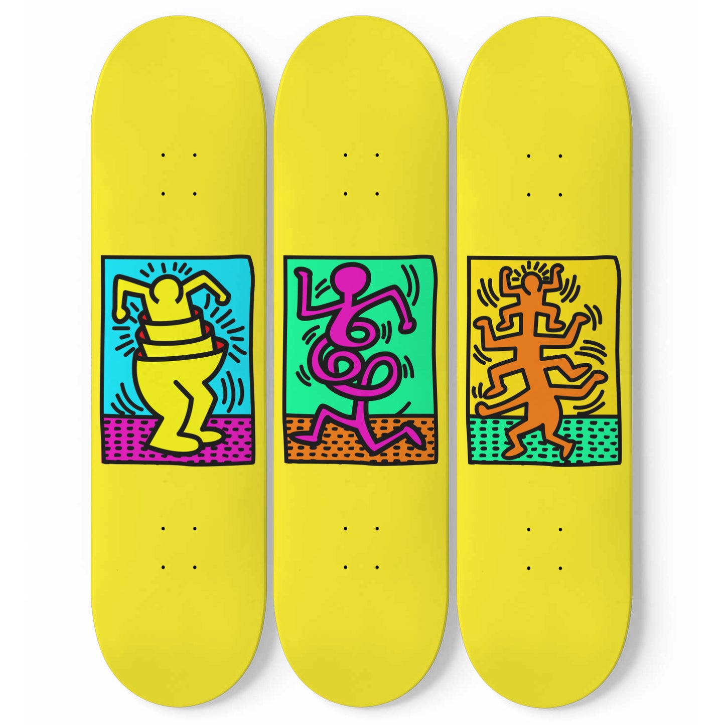 Keith Haring - Cup Man, Montreux Jazz Festival, Growing #1, 3 Piece Skateboard Wall Art