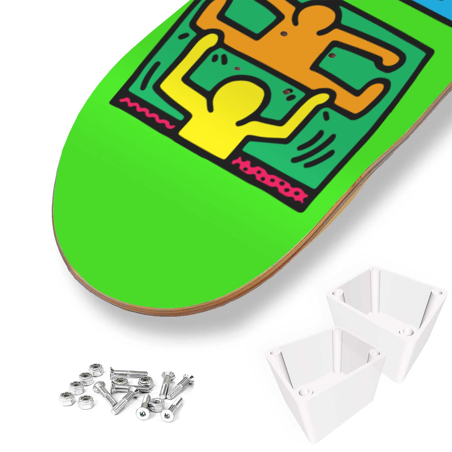 Keith Haring - 1989 Retrospect in Neo Green Background -3 Piece Skateboard Wall Art