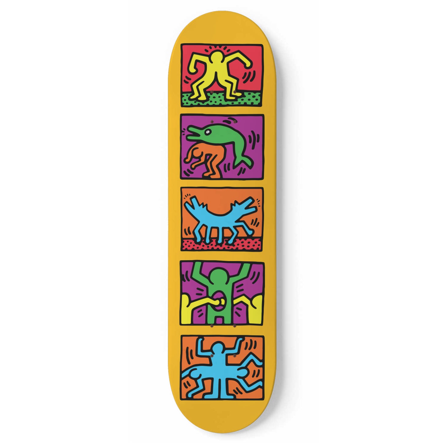 Keith Haring - 1989 Retrospect Colourful Design Art- Skateboard Wall Art