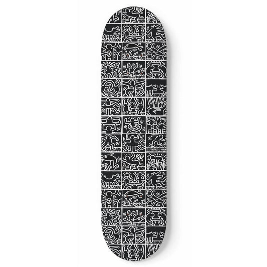 Keith Haring - 1989 Retrospect Balck & White Mixed Design- Skateboard Wall Art