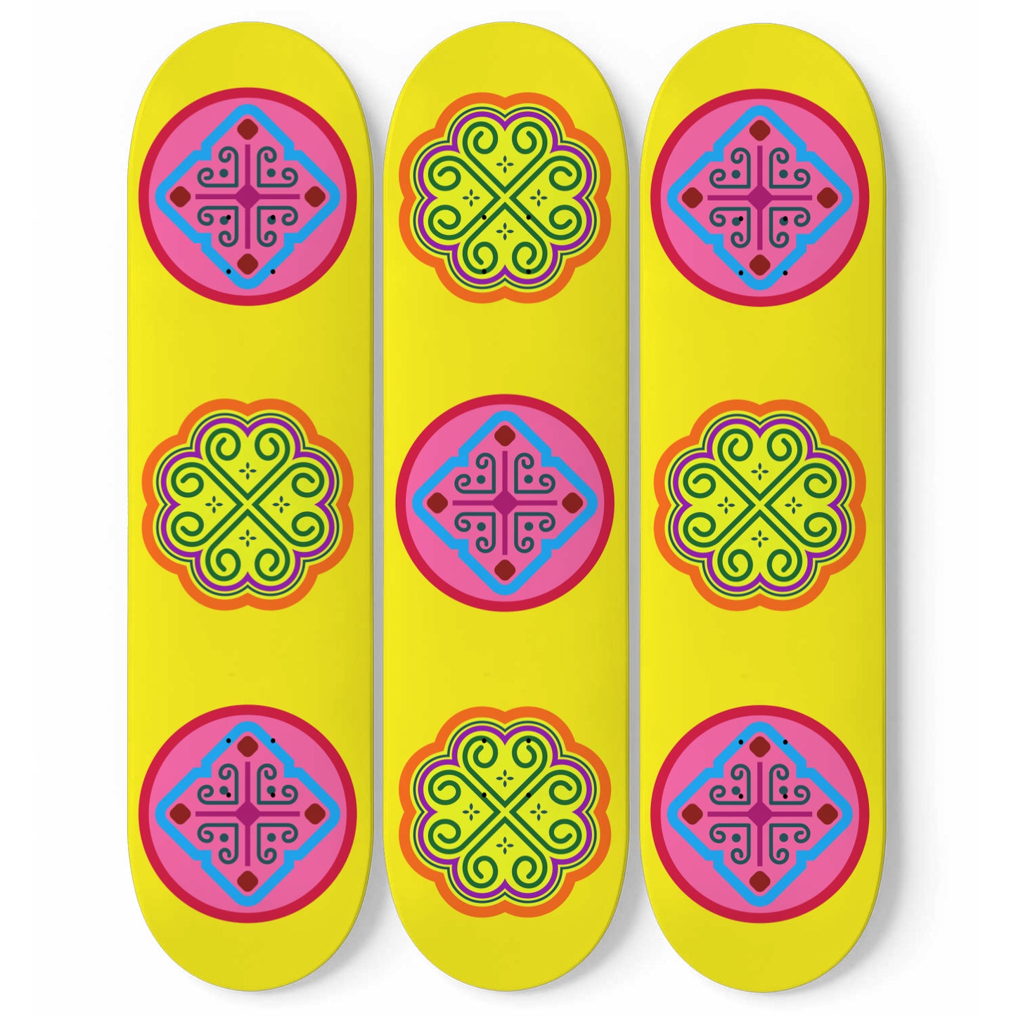 Hmong Ethnic - Embroidery Patterns Inspired Art - 3 Piece Skateboard Wall Art