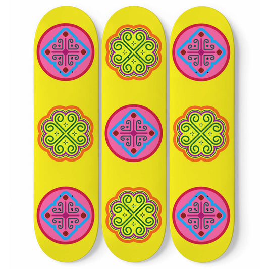 Hmong Ethnic - Embroidery Patterns Inspired Art - 3 Piece Skateboard Wall Art