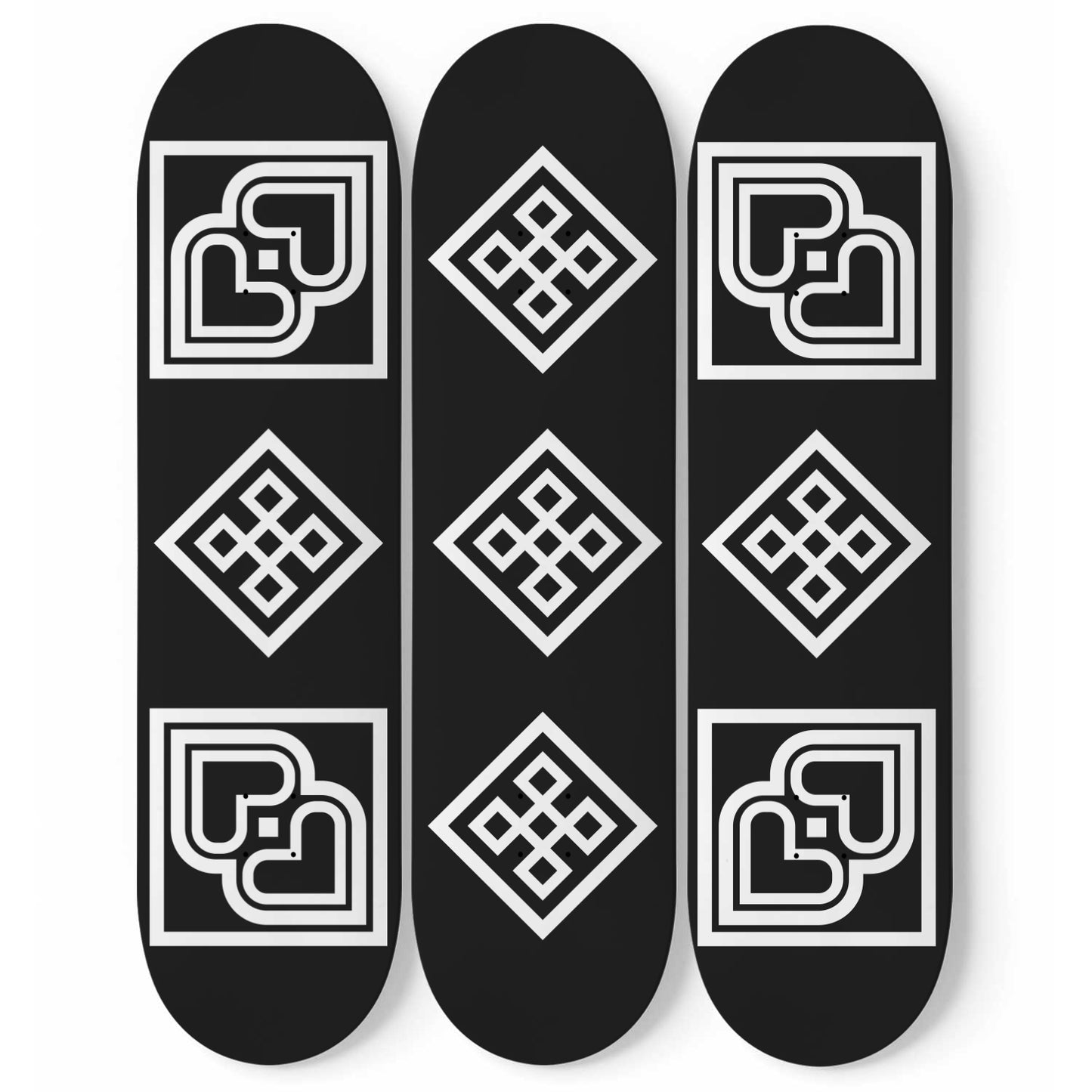 Hmong Ethnic - Embroidery Patterns Inspired Black & White Edition - 3 Piece Skateboard Wall Art