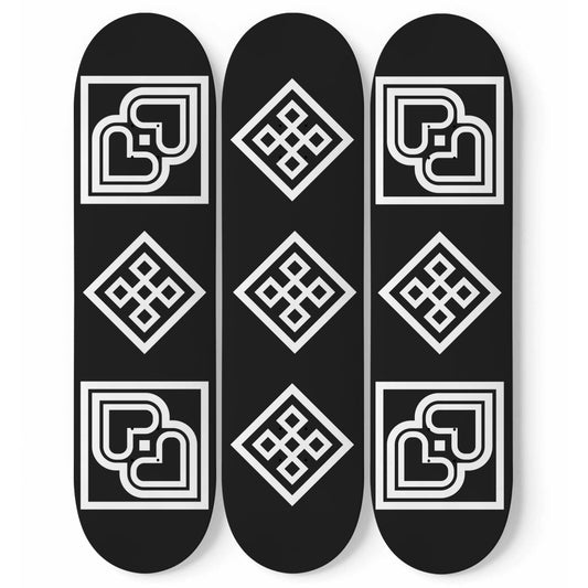 Hmong Ethnic - Embroidery Patterns Inspired Black & White Edition - 3 Piece Skateboard Wall Art