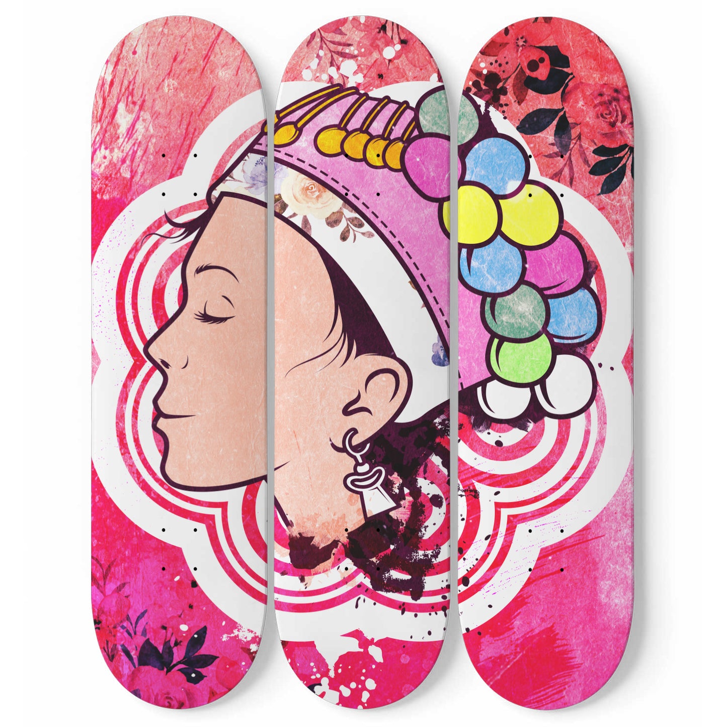 Hmong girl with Traditional Hat - 3 Piece Skateboard Wall Art