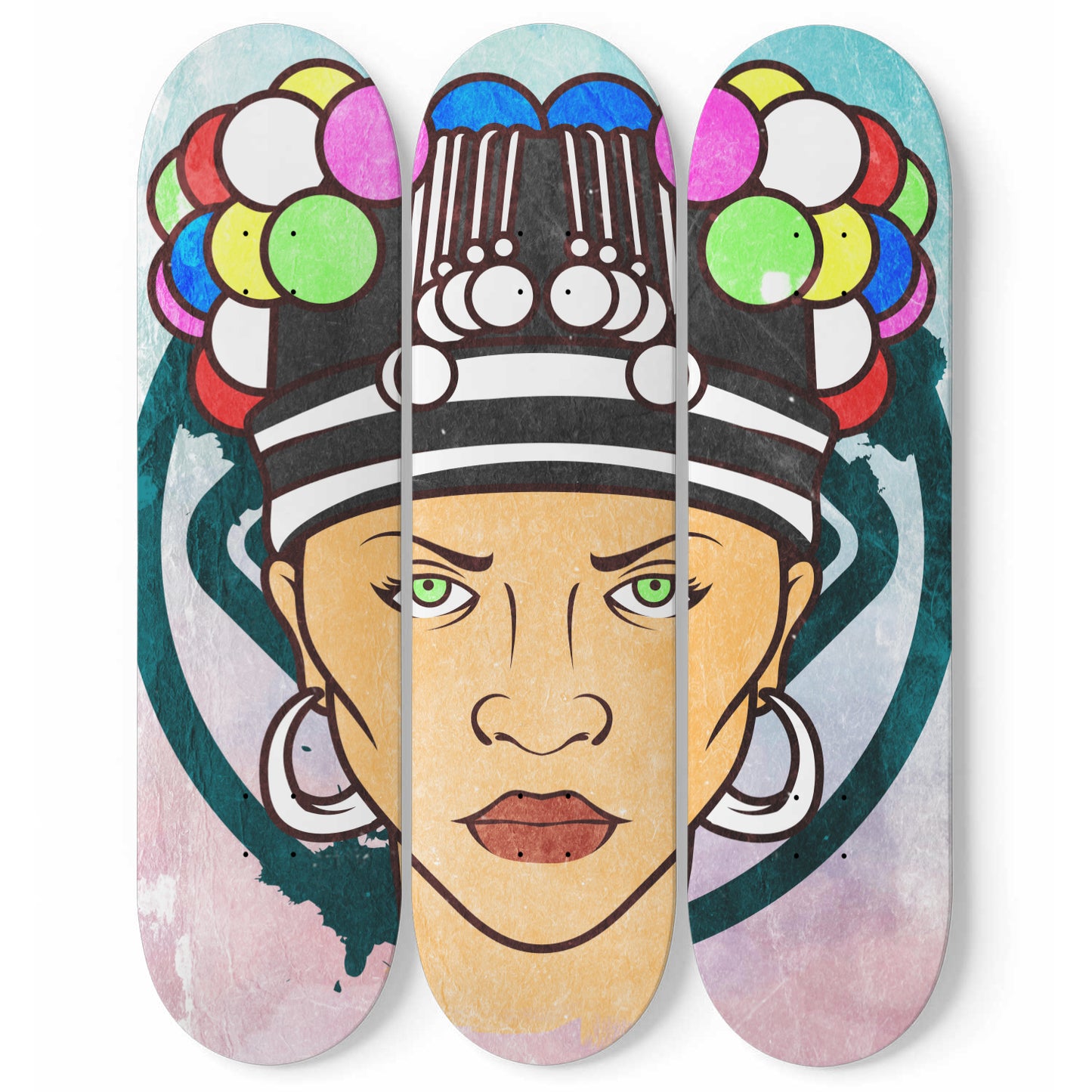 Hmong girl with Colourful Traditional Hat - 3 Piece Skateboard Wall Art