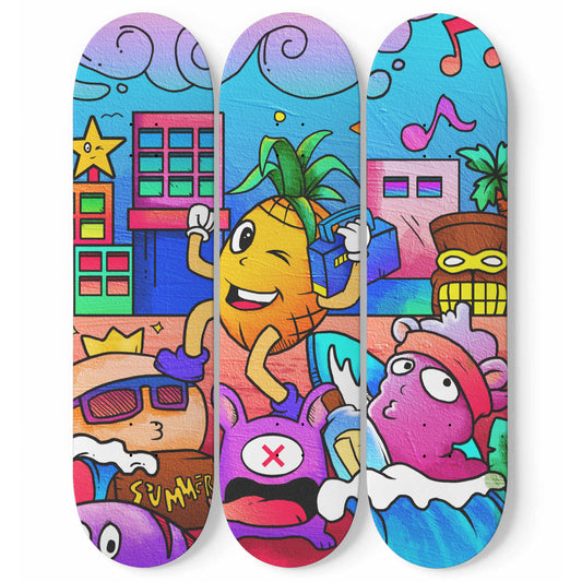 Beach Music Doodle - 3 Piece Skateboard Wall Art