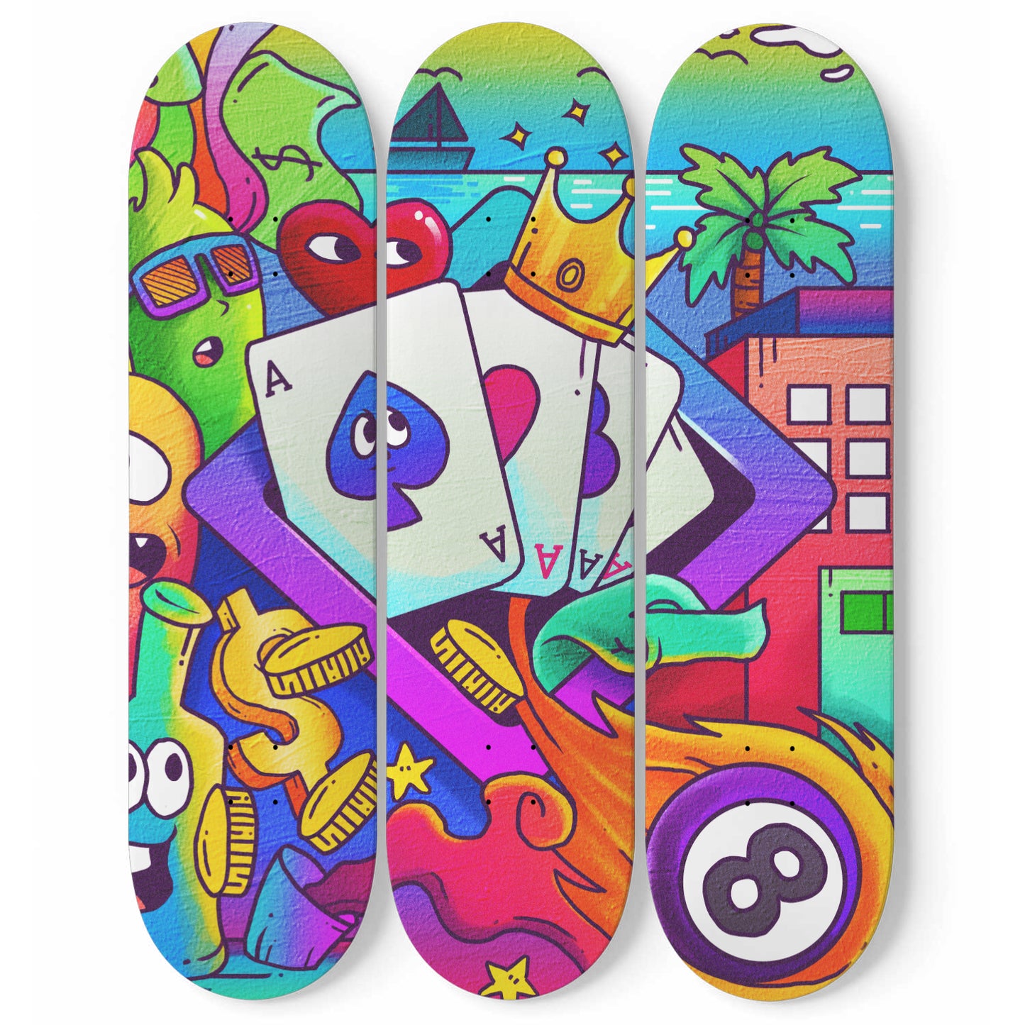Cali Beach Fun Doodle - 3 Piece Skateboard Wall Art