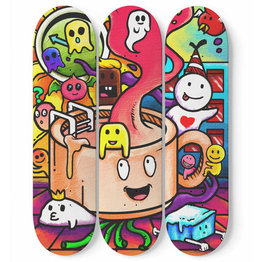 Coffee Thoughts Doodle - 3 Piece Skateboard Wall Art
