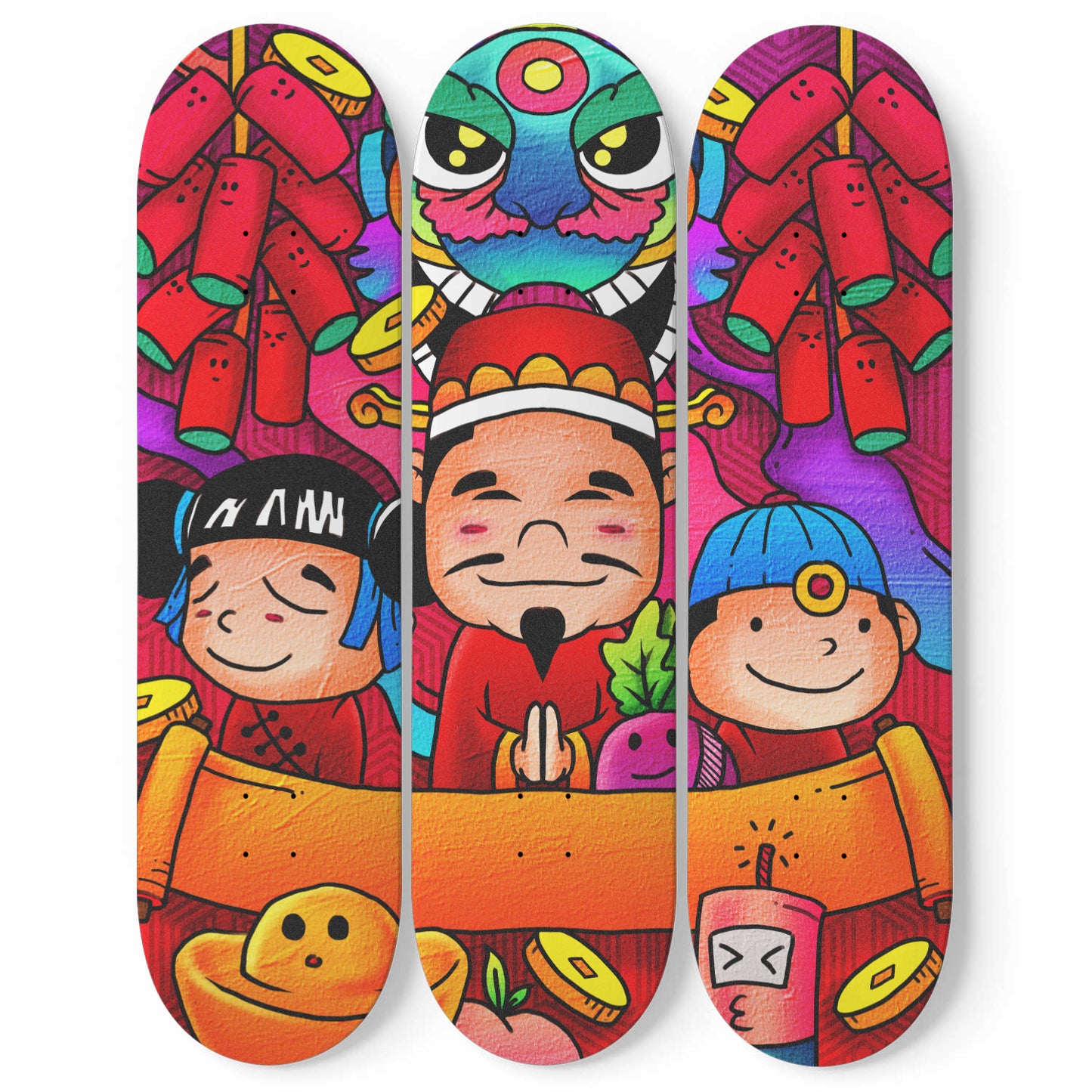 China Mania Doodle - 3 Piece Skateboard Wall Art
