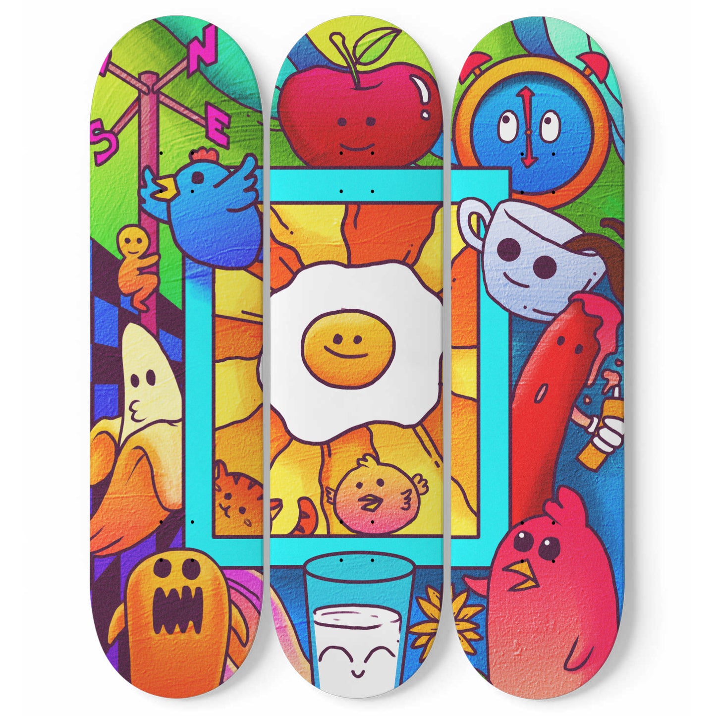 Good Morning Doodle - 3 Piece Skateboard Wall Art