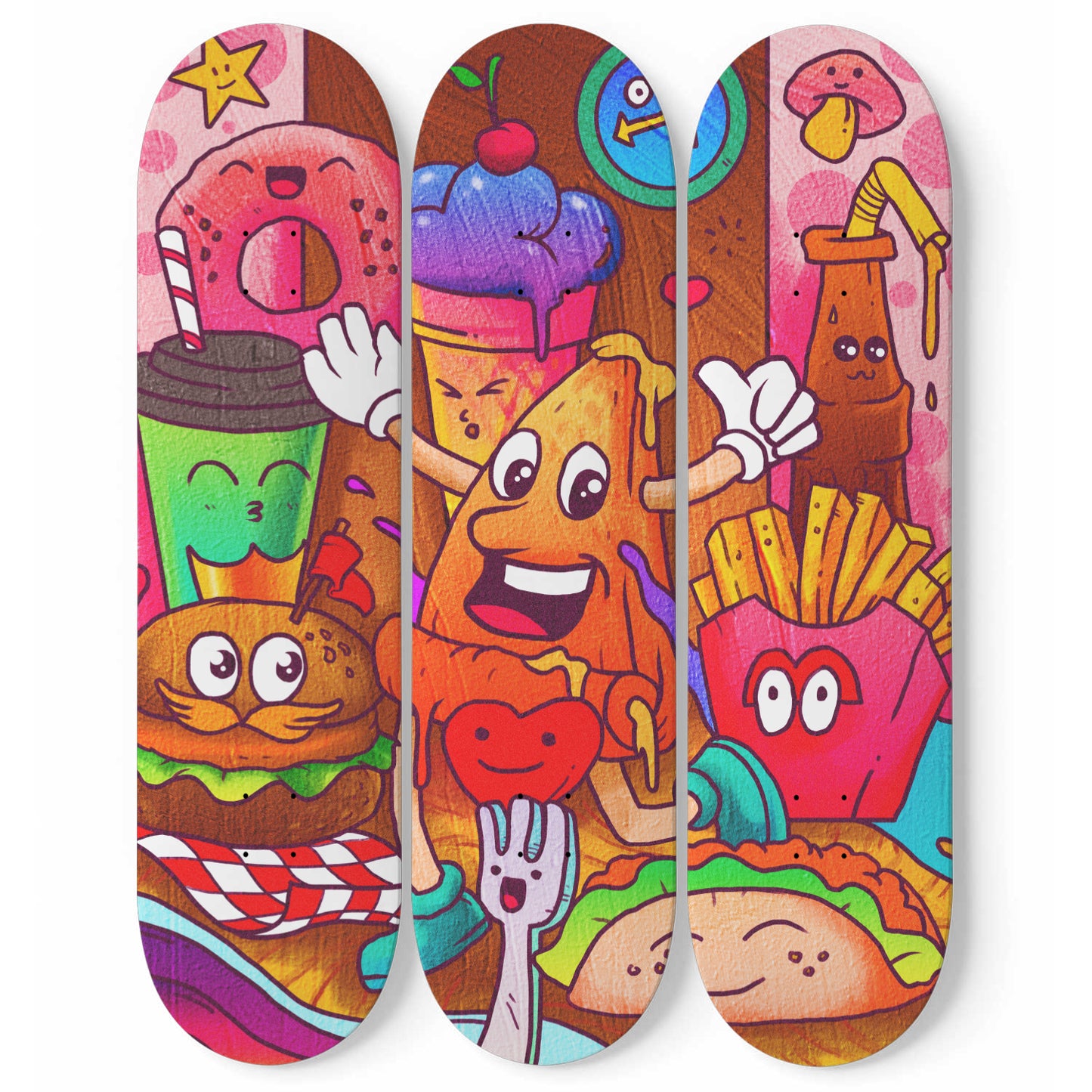 Lovely Cravings Doodle - 3 Piece Skateboard Wall Art