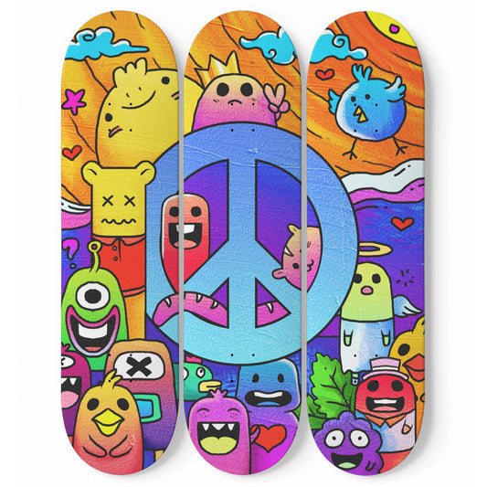 Peace Lover Doodle - 3 Piece Skateboard Wall Art