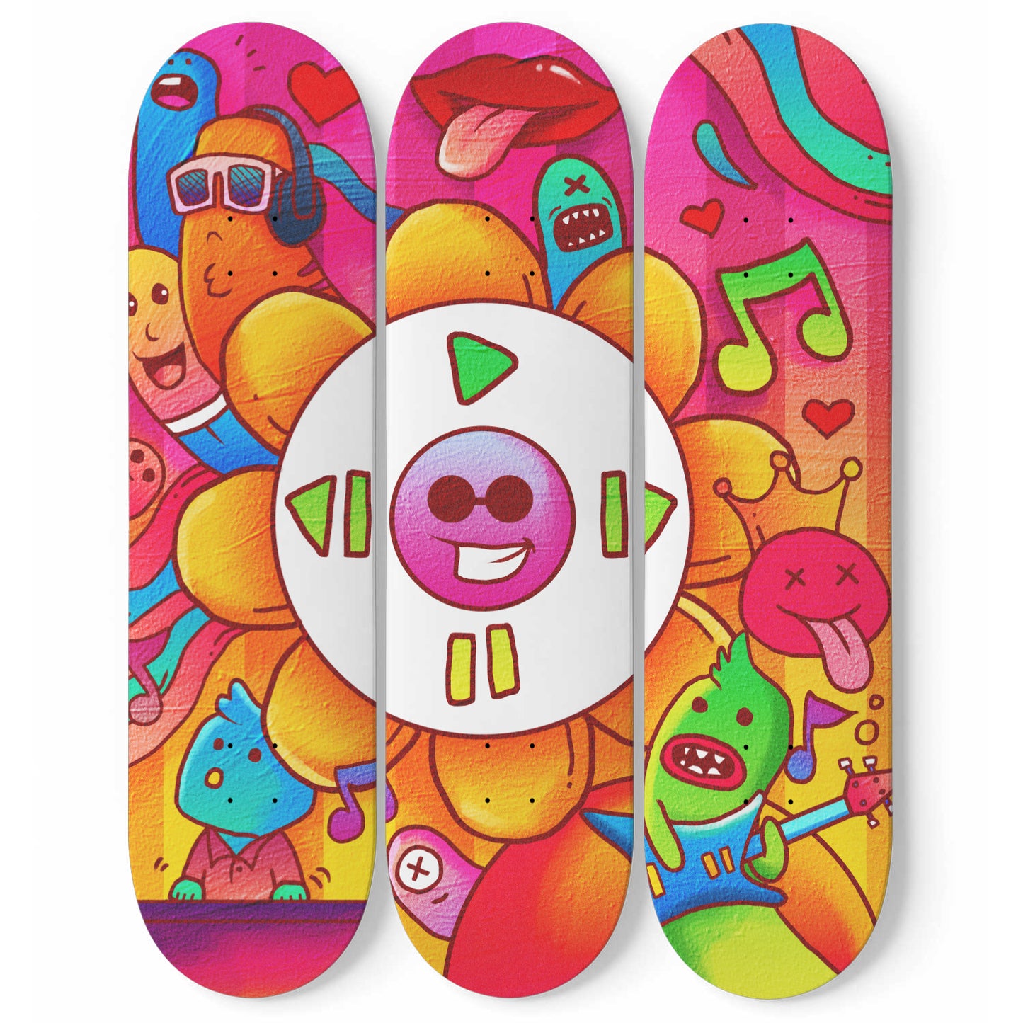 Retro Music Lover Doodle - 3 Piece Skateboard Wall Art