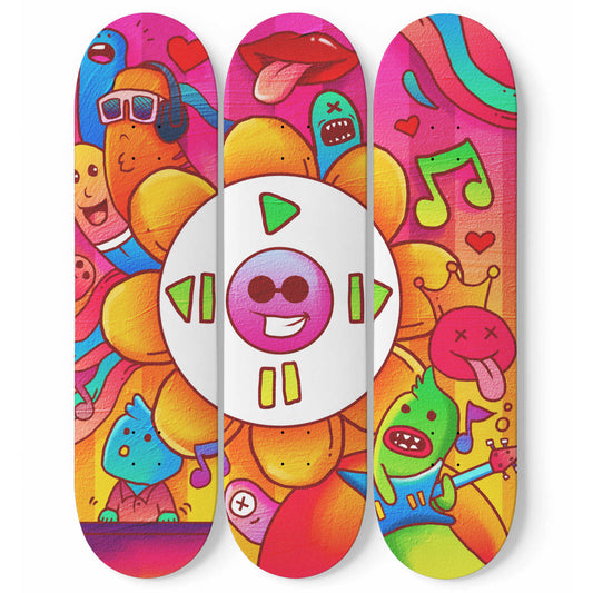 Retro Music Lover Doodle - 3 Piece Skateboard Wall Art