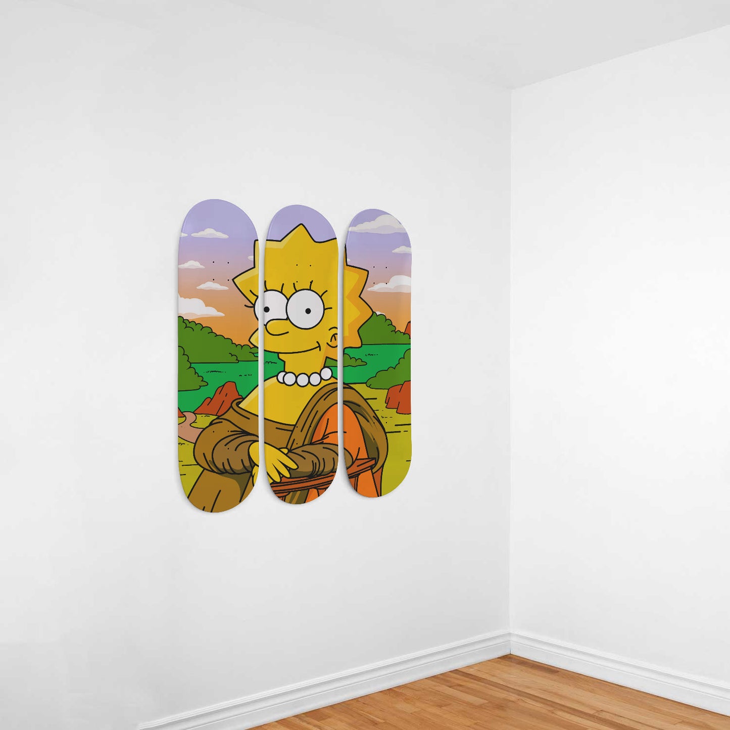Mona Lisa Simpson | Wall Art - Mona Lisa Painting and Simpson Inspired | 3 Piece Skateboard Wall Art, Deck Art | Wall Hanging Decor