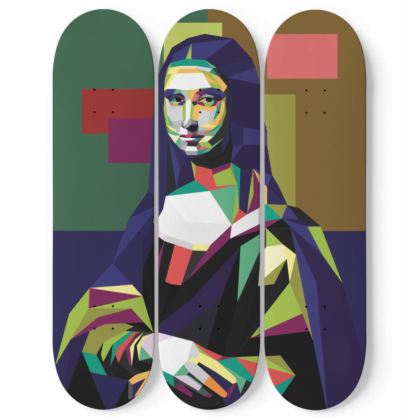 WPAP Mona Lisa | Wall Art - Mona Lisa Painting Inspired | 3 Piece Skateboard Wall Art, Deck Art | Wall Hanging Decor
