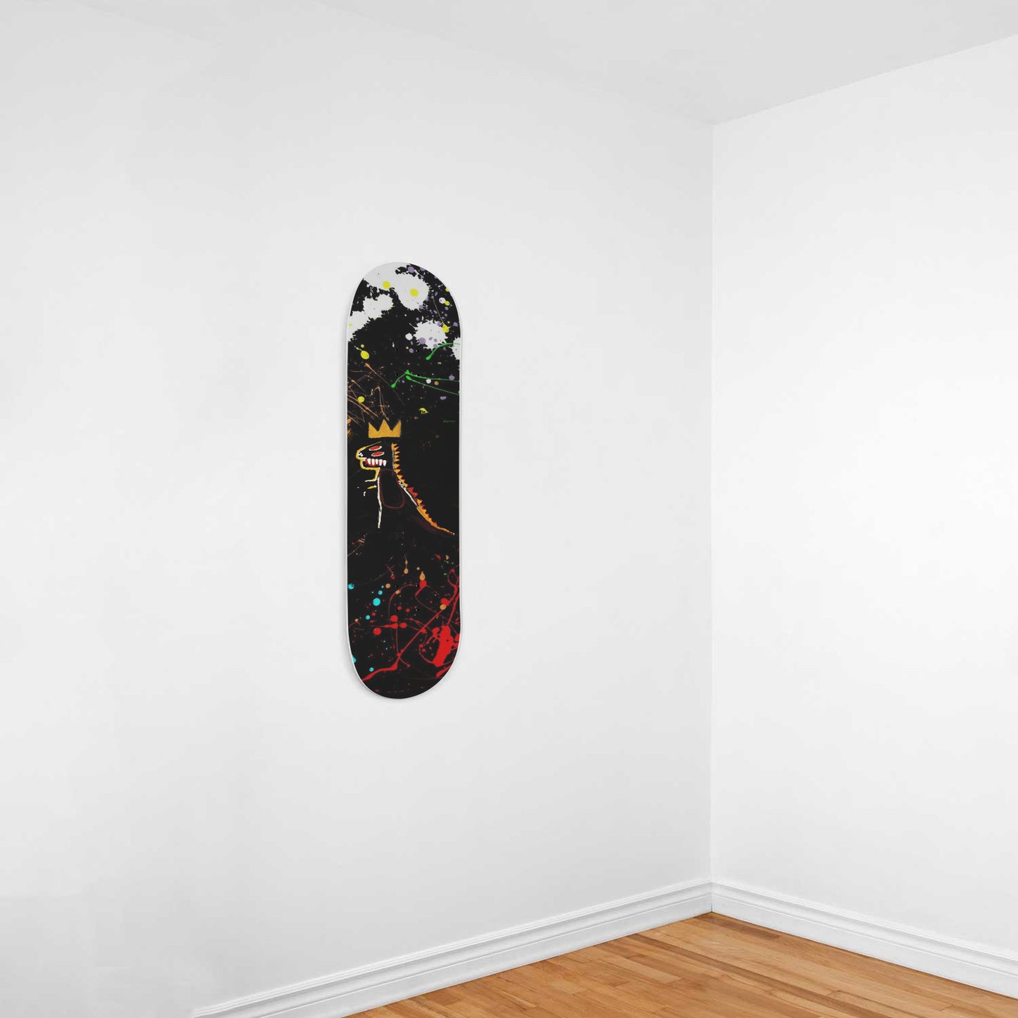 Dino on Splash Paint | Wall Art -Punky Dino | Dinosaur Inspired | 1 Piece Skateboard Wall Art, Deck Art | Wall Hanging Decor | Custom Printed Wall Art