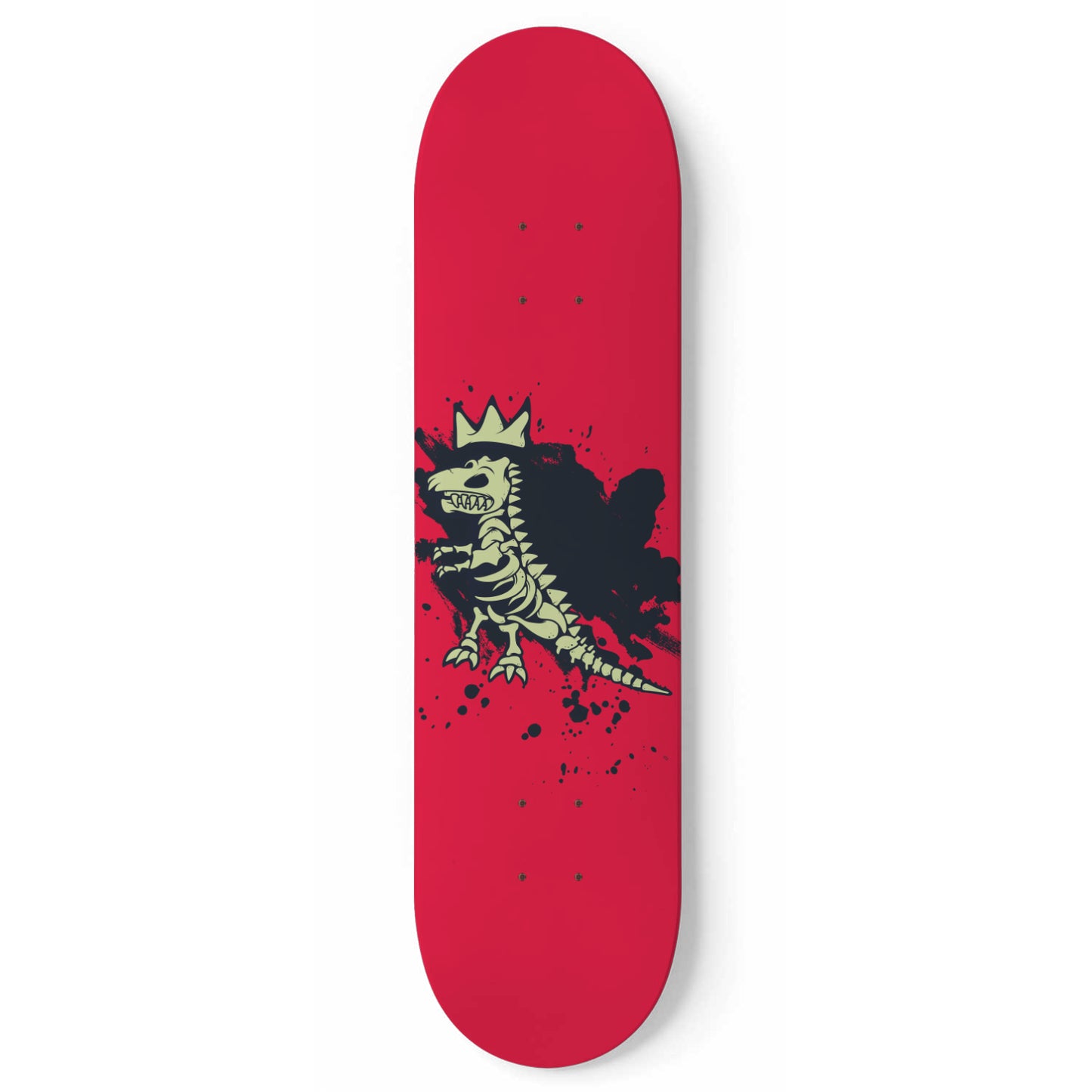 Dino Skeleton on Red | Wall Art -Punky Dino | Dinosaur Inspired | 1 Piece Skateboard Wall Art, Deck Art | Wall Hanging Decor | Custom Printed Wall Art
