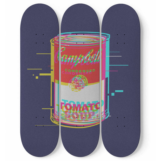 Andy Warhol Inspired - Campbell Soup | Retro Art - 3-piece Skateboard Wall Art | Aesthetic Vintage Style Wall Art | Inspired Art