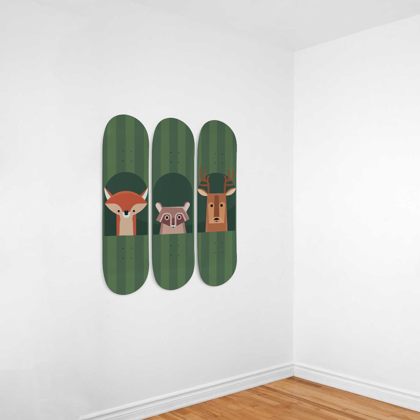 Woodland Animals - Fox, Squirrel & Deer | Nursery Wall Art | 3 Piece Skateboard Wall Art, Deck Art | Wall Hanging Decor | Custom Printed Wall Art