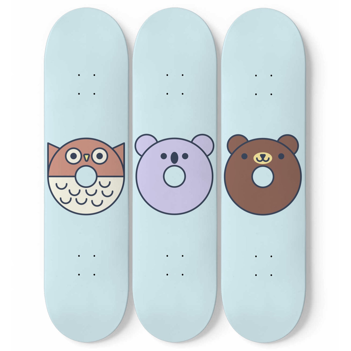 Woodland Animals - Owl, Polar & Bear | Nursery Wall Art | 3 Piece Skateboard Wall Art, Deck Art | Wall Hanging Decor | Custom Printed Wall Art