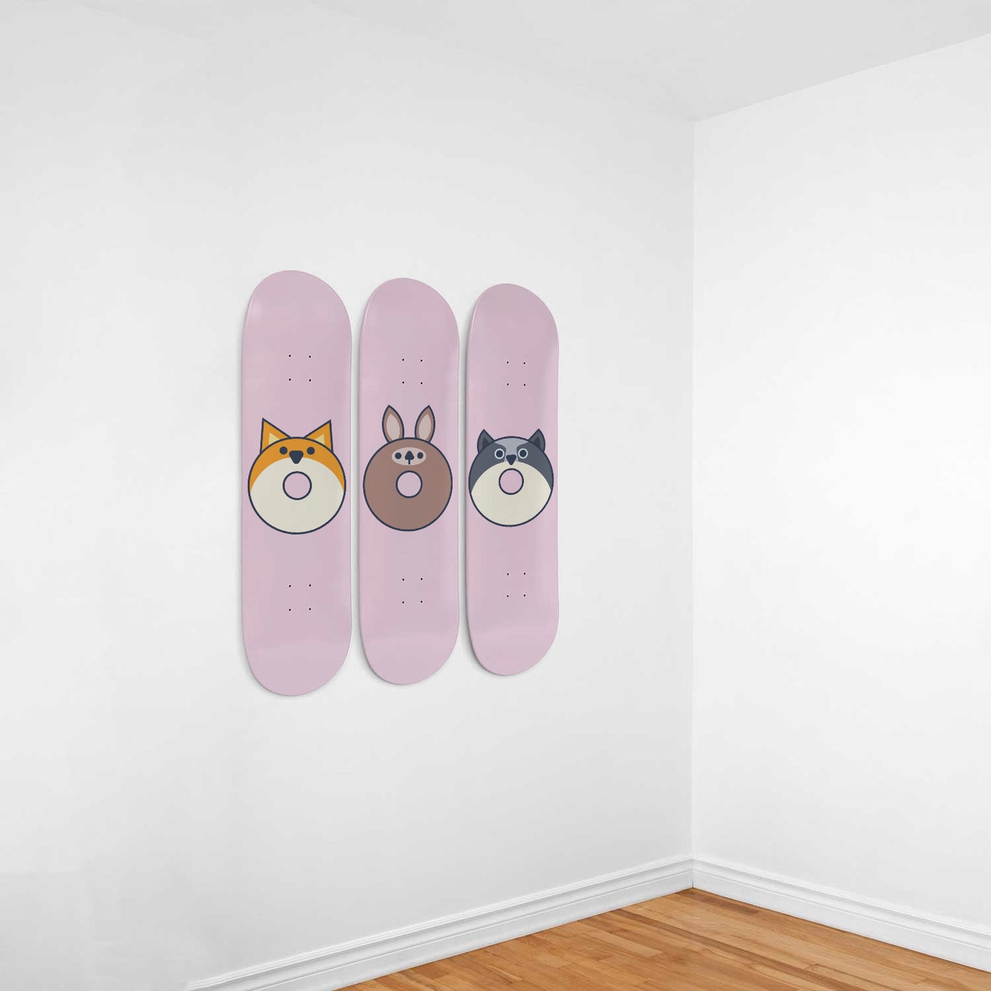 Woodland Animals - Fox,Bear & Raccoon | Nursery Wall Art | 3 Piece Skateboard Wall Art, Deck Art | Wall Hanging Decor | Custom Printed Wall Art