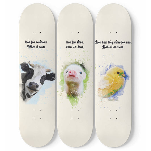 Farm Animals | Nursery Wall Art | 3 Piece Skateboard Wall Art, Deck Art | Wall Hanging Decor | Custom Printed Wall Art