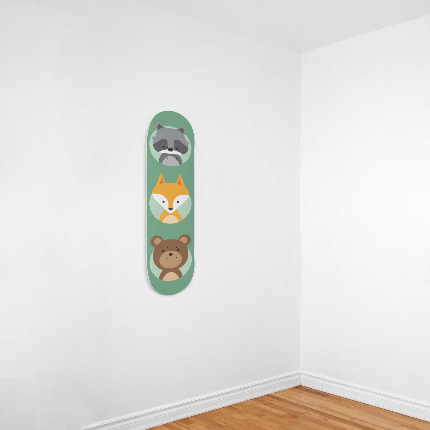 Woodland Animals - Raccoon, Fox & Bear | Nursery Wall Art | 1 Piece Skateboard Wall Art, Deck Art | Wall Hanging Decor | Custom Printed Wall Art