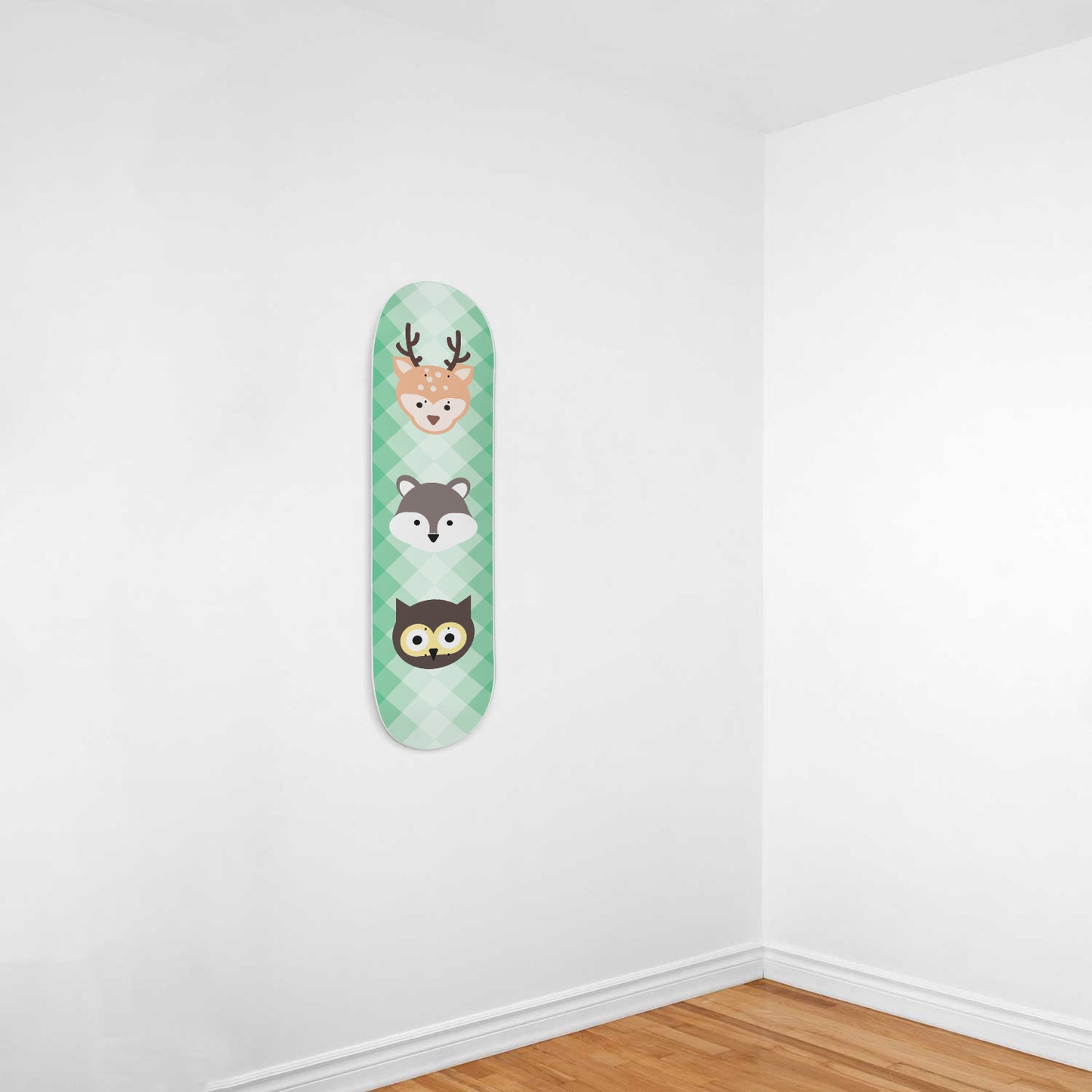 Woodland Animals - Deer, Raccoon & Owl | Nursery Wall Art | 1 Piece Skateboard Wall Art, Deck Art | Wall Hanging Decor | Custom Printed Wall Art