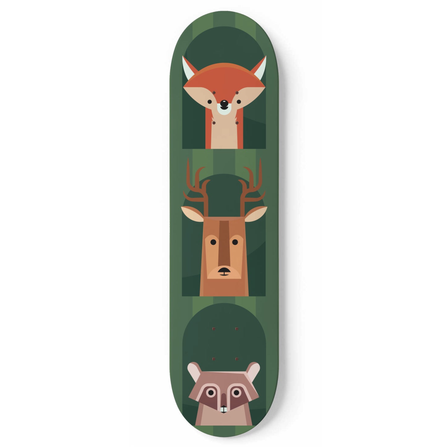 Woodland Animals - Fox, Deer & Raccoon | Nursery Wall Art | 1 Piece Skateboard Wall Art, Deck Art | Wall Hanging Decor | Custom Printed Wall Art