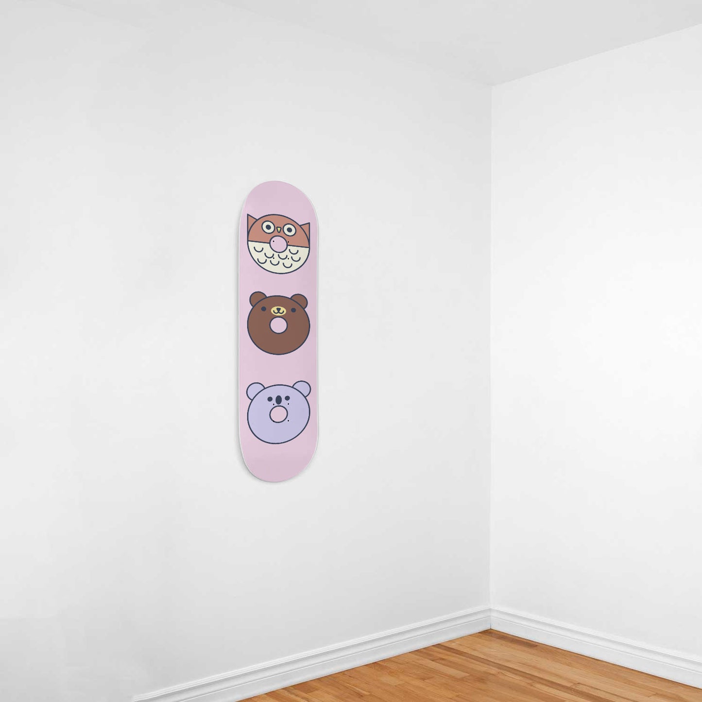 Woodland Animals - Owl, Bear & Polar | Nursery Wall Art | 1 Piece Skateboard Wall Art, Deck Art | Wall Hanging Decor | Custom Printed Wall Art