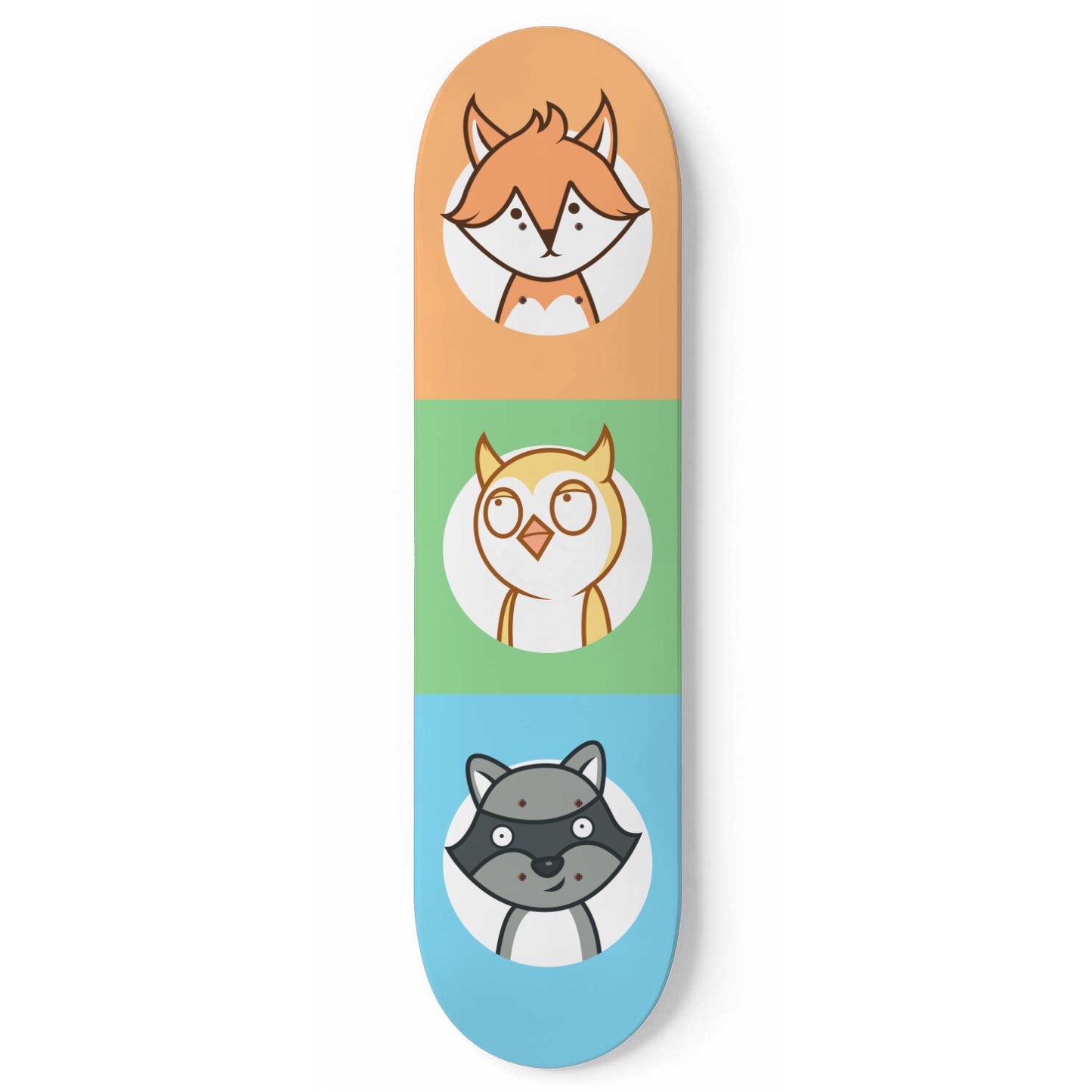 Woodland Animals - Fox, Owl & Raccoon | Nursery Wall Art | 1 Piece Skateboard Wall Art, Deck Art | Wall Hanging Decor | Custom Printed Wall Art