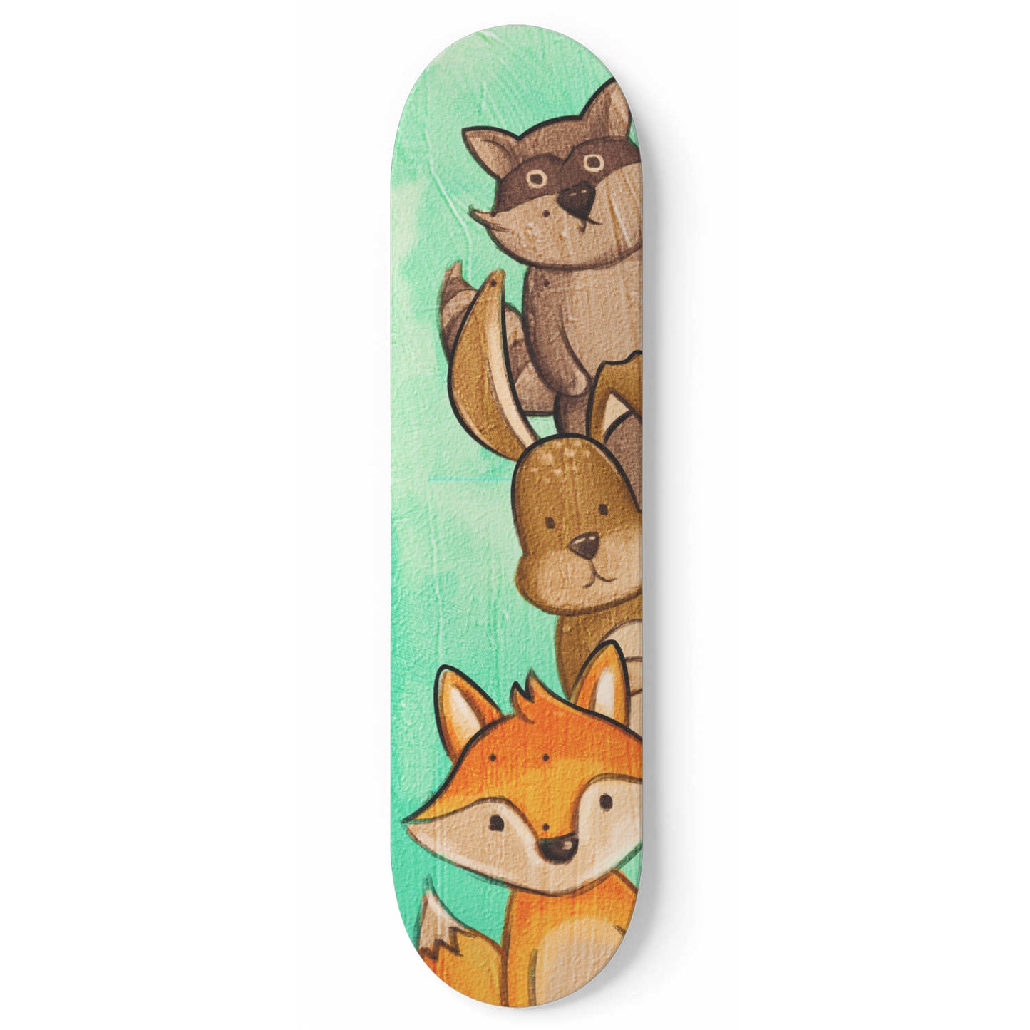 Woodland Animals - Raccoon, Bunny & Fox | Nursery Wall Art | 1 Piece Skateboard Wall Art, Deck Art | Wall Hanging Decor | Custom Printed Wall Art